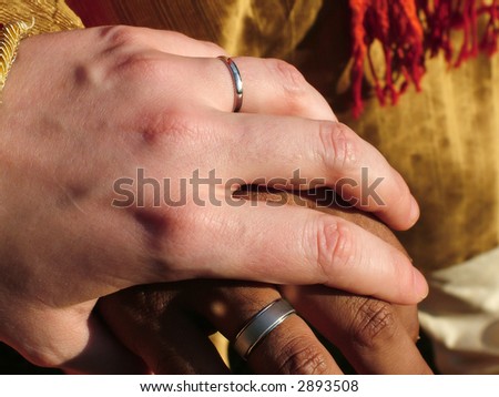 Close up of hands with wedding bands