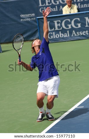 Tennis Serve - Peter Polansky of Canada playing in a qualifying round of the Leggmason Classic Tournament of the US Open Series, August 9, 2008