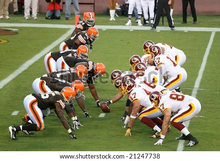 Washington, DC - October 19: Washington Redskins defending against Cleveland Browns at Fedex Stadium in Washington, DC, on October 19, 2008. Redskins won 14-11