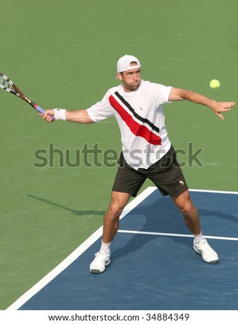 WASHINGTON DC- AUGUST 4:  Benjamin Becker (picture) hits a forehand against Robby Ginepri at a match during Leggmason Tennis Classic tournament on August 4, 2009. Becker won the match.