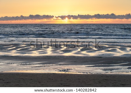 Sunset over North Sea, Noordwijk aan Zee, South Holland, Netherlands