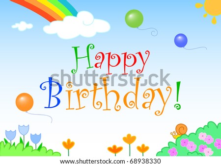 Happy Birthday With Rainbow Flowers And Balloons. Stock Photo 68938330 ...