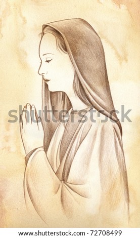 Portrait Of Virgin Mary Praying. Hand Made Artwork. Stock Photo ...