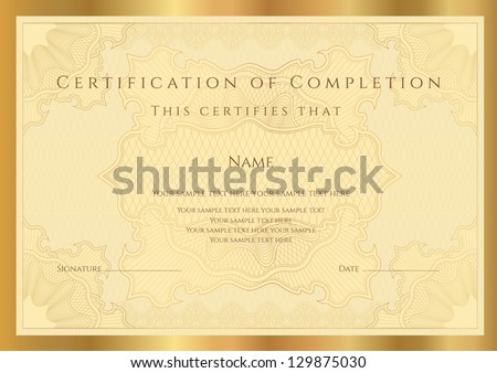 Certificate Of Completion (Template) With Guilloche Pattern (Watermarks ...