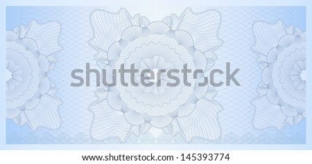 Blue Gift certificate, Voucher, Coupon template (layout) with guilloche pattern (watermark). Background for banknote, money design, currency, note, check (cheque), ticket, reward. Vector available