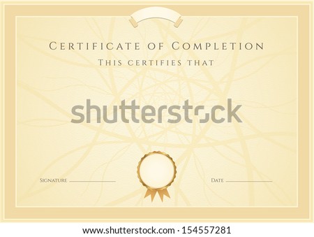 Certificate, Diploma of completion (design template, background) with guilloche pattern (watermark), border, frame. Certificate of Achievement, awards, winner, degree certificate, business Education