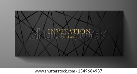 Luxurious VIP Invitation template with black lines on background and gold (golden) text. Premium class design for Gift certificate, Voucher, Gift card 