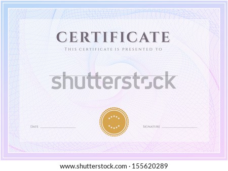Certificate, Diploma of completion (design template, background) with guilloche pattern (watermark), border, frame. Green Certificate of Achievement, Certificate of education, coupon, awards, winner