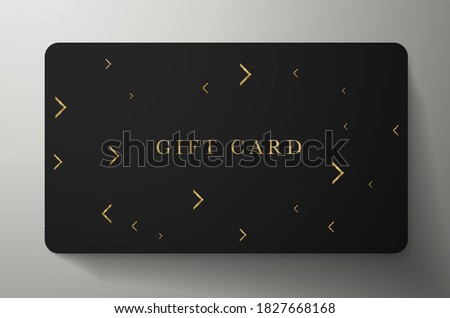 Gift card with gold arrow on black background. Dark vector template for any minimal design, premium shopping card (loyalty card), voucher or gift coupon