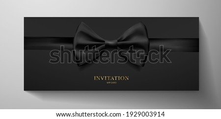 Premium VIP Invitation template with with black tie (bow butterfly) on background. Luxury vector design for event invite, formal reception, Gift certificate, Voucher or Gift card