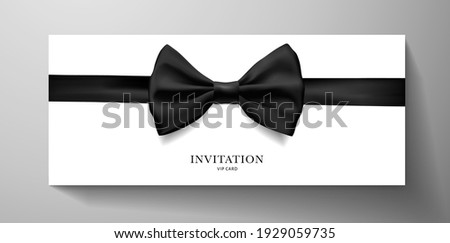 Premium VIP Invitation template with black tie (bow butterfly) on white background. Luxury vector design for event invite, formal reception, Gift certificate, Voucher or Gift card