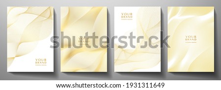 Technology cover background design set. Luxury line pattern (guilloche curves) in premium white, gold. Vector tech backdrop for business layout, digital certificate, formal brochure template, network