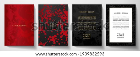 Modern red, black cover, frame design set. Creative abstract art pattern with brush stroke on background. Luxe grunge artistic vector collection for party flyer, catalog, brochure, menu template