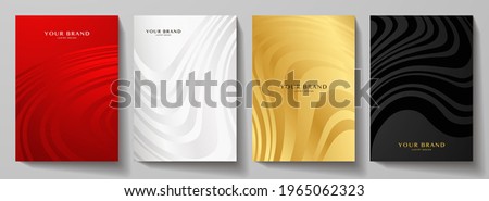Modern cover design set.  Abstract wavy line pattern (curves) in premium red, silver, gold, black color. Creative stripe vector collection for business background, brochure template, booklet, flyer Foto stock © 