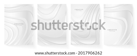 White cover design set. Wavy background with line pattern (curves). Platinum vector for business background, sport brochure template, grey planner, flyer a4, music poster