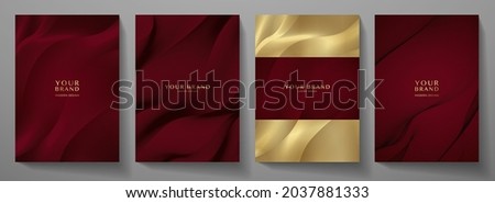 Contemporary technology cover design set. Luxury background with maroon line pattern (guilloche curves). Premium vector tech backdrop for business layout, digital certificate, formal brochure template Сток-фото © 