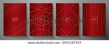 Contemporary red cover design set. Luxury dynamic gold circle, line pattern. Creative premium stripe vector background for brochure template, notebook, lux invite, Christmas card, prestigious menu
