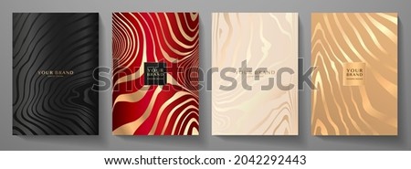 Modern elegant cover design set. Luxury fashionable background with gold line pattern in black, red, gold color. Elite premium vector template for menu, brochure, flyer layout, presentation Сток-фото © 