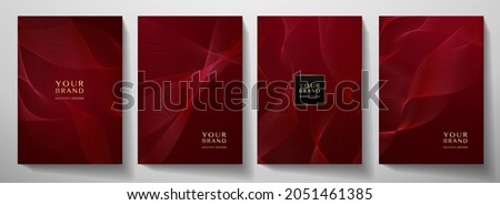 Contemporary technology cover design set. Luxury background with red line pattern (guilloche curves). Premium vector tech backdrop for business layout, digital certificate, formal brochure template Foto stock © 