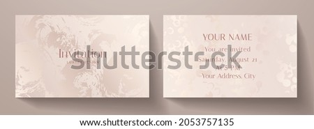 Invitation card with luxury abstract paint texture. Pink gold premium background template for invite design, prestigious Gift card, voucher or luxe name card
