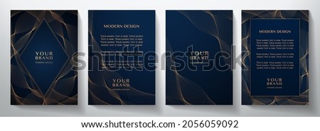 Contemporary technology cover design set. Luxury background with black line pattern (guilloche curves). Premium vector tech backdrop for business layout, digital certificate, formal brochure template