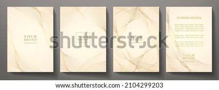 Contemporary technology cover design set. Luxury background with gold line pattern (guilloche curves). Premium vector backdrop for business layout, digital golden certificate, formal brochure template