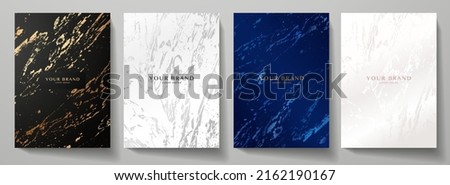 Modern elegant cover design set. Luxury fashionable background with abstract digital marble pattern in gold, black, silver color. Elite premium vector template for contemporary brochure, flyer layout