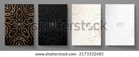 Luxury premium cover design set. Abstract background with gold, black, silver abstract star line pattern. Royal prestigious vector template for brochure, flyer layout, lux invite card