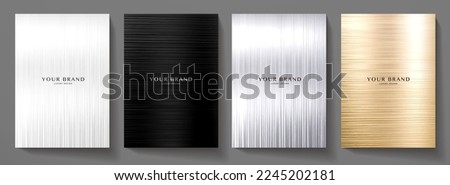 Premium stripe cover design set. Luxury line pattern with metallic gloss in gold, silver, black, white color. Contemporary vector background for business brochure, poster, notebook template