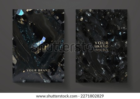 Luxury black marble texture set. Natural precious stone (gem) pattern - dark background with for formal invitation template, greeting card, expensive invite design