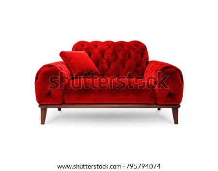 Similar – Image, Stock Photo An old red armchair with floral pattern stands in an old rotting room of a lost place. What a pity.