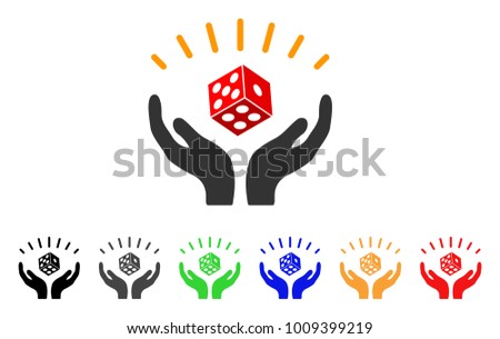 Dice Win Hands icon. Vector illustration style is a flat iconic dice win hands symbol with gray, yellow, green, blue, red, black color versions. Designed for web and software interfaces.