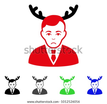 Dolor Horned Husband vector pictograph. Vector illustration style is a flat iconic horned husband symbol with grey, black, blue, red, green color variants. Face has sadness feeling.