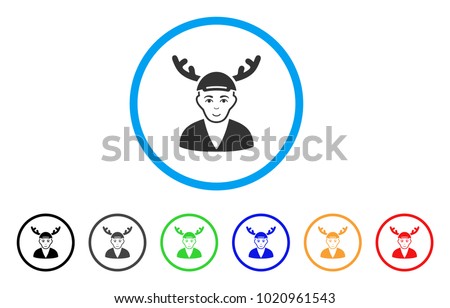 Horned Boyfriend rounded icon. Style is a flat horned boyfriend gray symbol inside light blue circle with black, gray, green, blue, red, orange variants. Glad horned boyfriend vector pictogram.