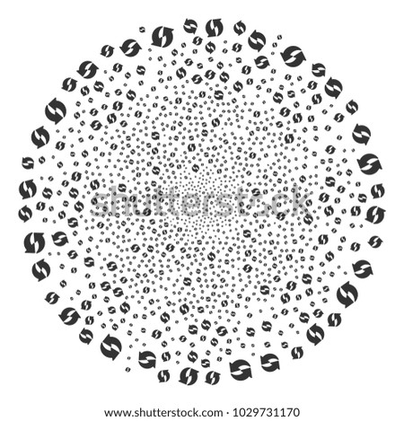 Refresh exploding circle. Object pattern created from scattered refresh pictograms as fireworks cluster. Vector illustration style is flat iconic symbols.