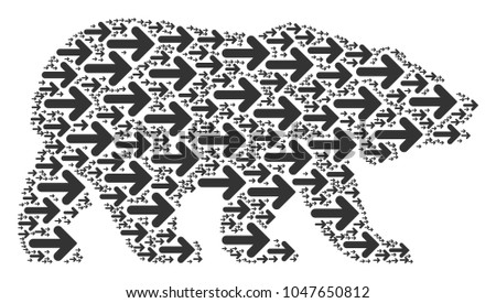 Bear pattern combined of right arrow elements. Vector right arrow pictograms are composed into mosaic bear composition.
