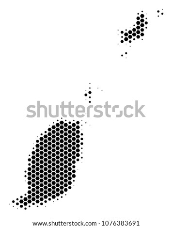 Halftone hexagon Grenada Map. Vector geographical map on a white background. Vector composition of Grenada Map constructed of hexagon elements.