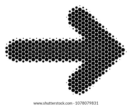 Halftone dot Right Arrow icon. Pictogram on a white background. Vector mosaic of right arrow icon made of circle blots.