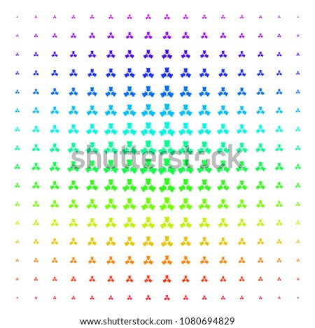 Shrink Arrows icon spectral halftone pattern. Vector shrink arrows symbols arranged into halftone grid with vertical rainbow colors gradient. Designed for backgrounds,