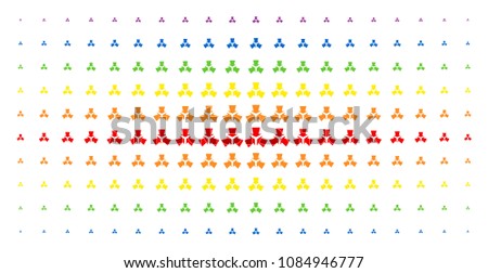 Shrink arrows icon spectral halftone pattern. Vector shrink arrows pictograms are organized into halftone matrix with vertical rainbow colors gradient. Designed for backgrounds, covers,