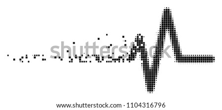 Dissolved pulse dot vector icon with disintegration effect. Square elements are composed into disappearing pulse figure. Pixel disintegrating effect demonstrates speed and motion of cyberspace things.