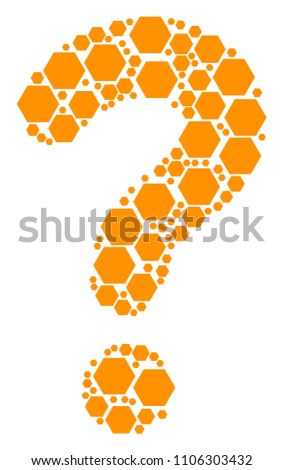 Answer composition constructed of filled hexagon objects. Vector filled hexagon icons are united into answer mosaic.