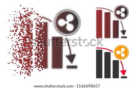 Ripple epic fail chart icon in sparkle, pixelated halftone and undamaged solid versions. Fragments are composed into vector dissipated Ripple epic fail chart icon.