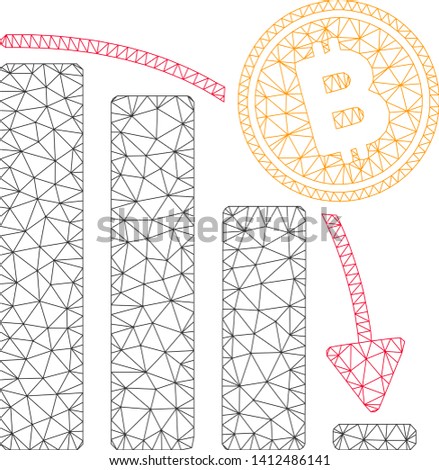 Mesh Bitcoin epic fail chart model icon. Wire frame polygonal mesh of vector Bitcoin epic fail chart isolated on a white background. Abstract 2d mesh designed with polygonal grid and dots.