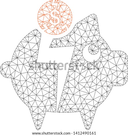 Mesh piggy bankruptcy model icon. Wire frame polygonal mesh of vector piggy bankruptcy isolated on a white background. Abstract 2d mesh designed with polygonal grid and small circle.