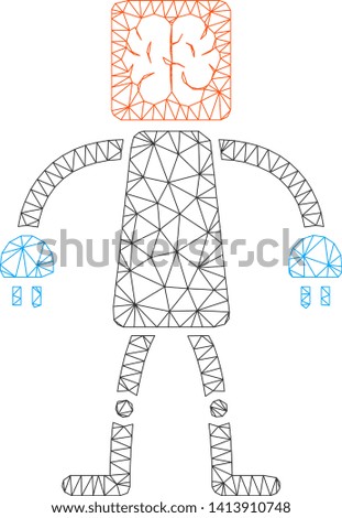 Mesh brain robot polygonal icon vector illustration. Abstraction is based on brain robot flat icon. Triangular network forms abstract brain robot flat model.