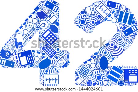 42 Digits Text collage done for bigdata purposes. Vector 42 digits text mosaics are composed from computer, calculator, connections, wi-fi, network symbols into abstract collage.