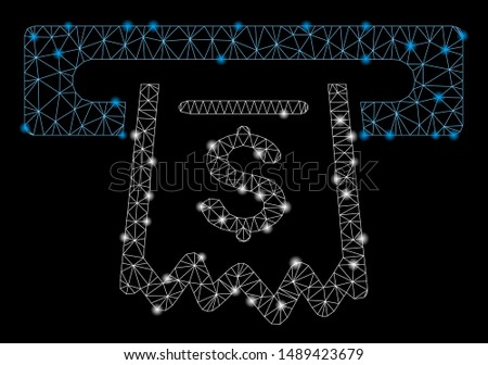 Glossy mesh paper receipt terminal with glitter effect. Abstract illuminated model of paper receipt terminal icon. Shiny wire frame triangular mesh paper receipt terminal.