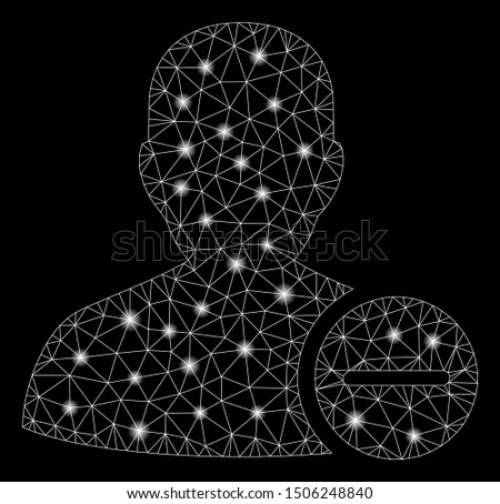 Glowing mesh user remove with glare effect. Abstract illuminated model of user remove icon. Shiny wire frame polygonal network user remove. Vector abstraction on a black background.