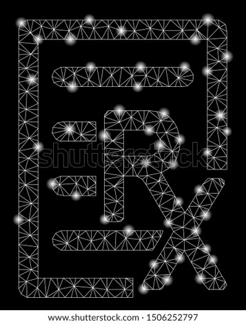 Glowing mesh receipt with lightspot effect. Abstract illuminated model of receipt icon. Shiny wire carcass polygonal mesh receipt. Vector abstraction on a black background.